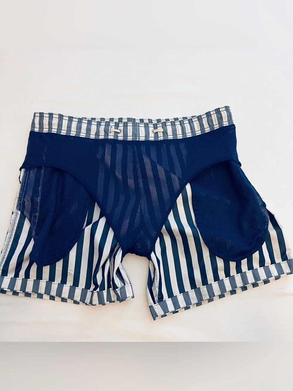 H&M Navy and White Vertical Stripe Athletic Shorts